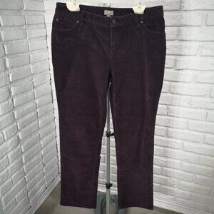 J. Jill Slim Leg Ladies Size 12 Dark Purple Stretch Corduroy Pants